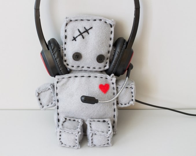 robot doll listening to headset