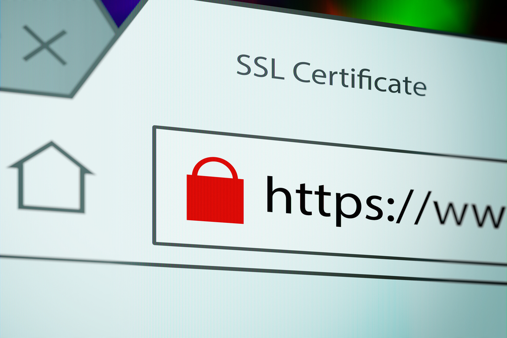 Close-up of a browser window showing lock icon during SSL connection